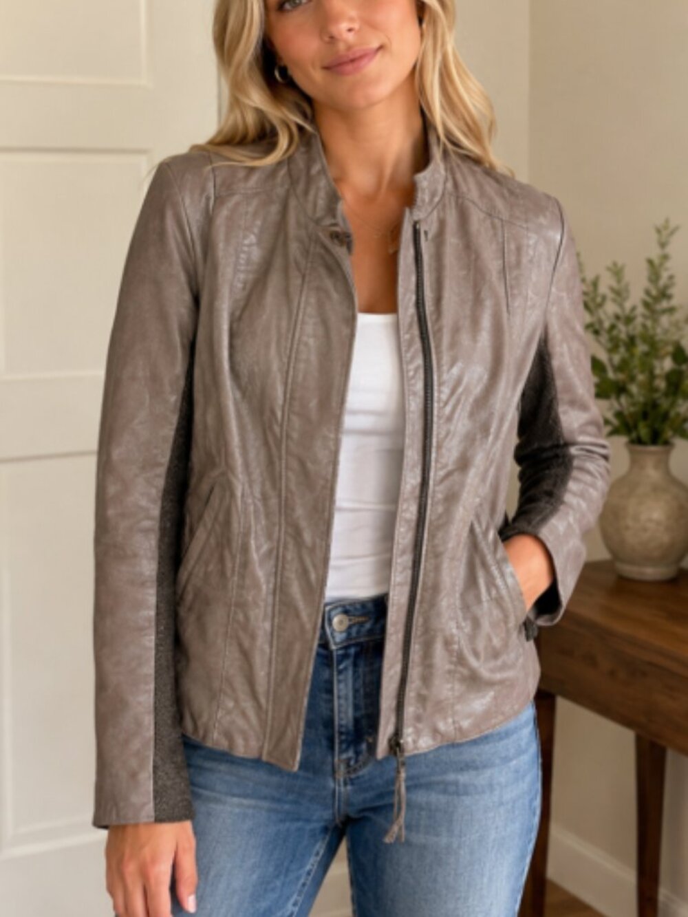 Free People Grey Suede Moto Jacket Size 8